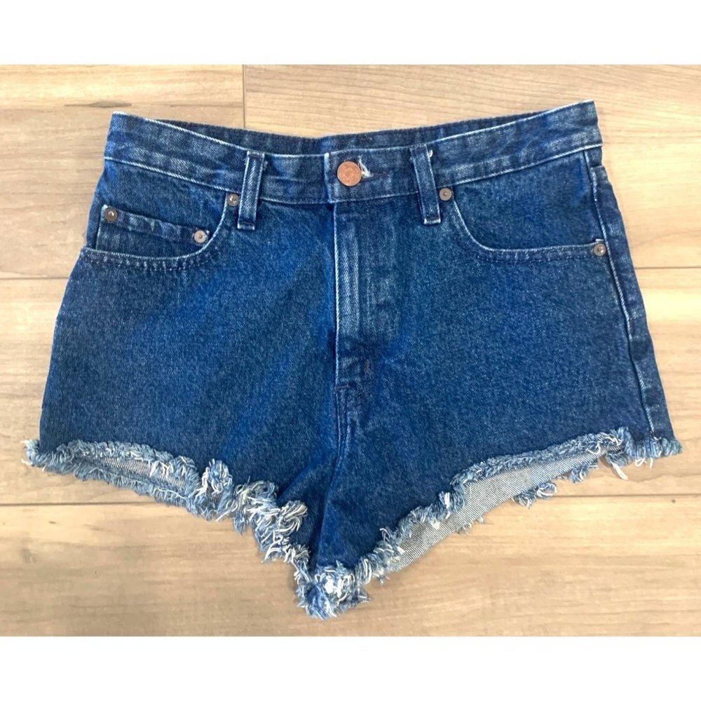 BDG Denim Blue Cotton Troy Cheeky Super High-Rise Jeans Shorts Size 28
